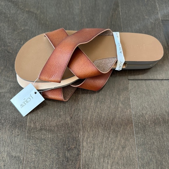 NWT J. Crew Factory Criss Cross Slip On Sandals Vacation Travel Brown 7 - Picture 4 of 4